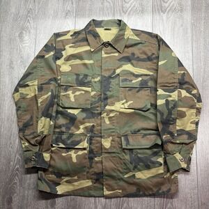 Vintage USMC Army Rip Stop Woodland Camo Field Jacket Coat XL Brown Green Y2k